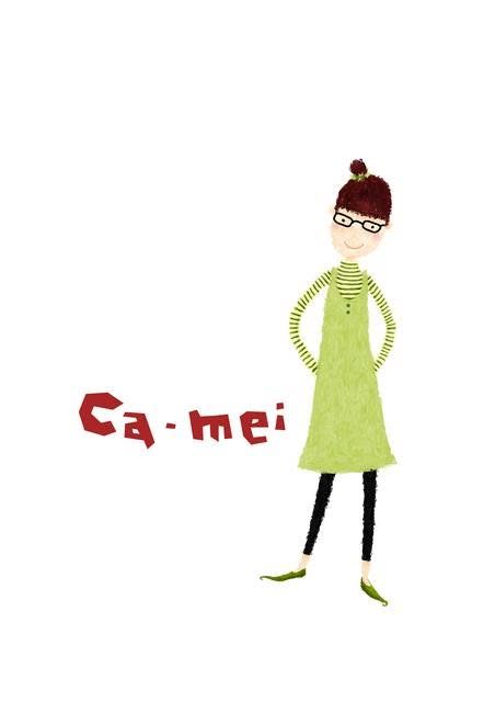 卡mei 自畫像插畫，綠色洋裝的女孩｜角色設計