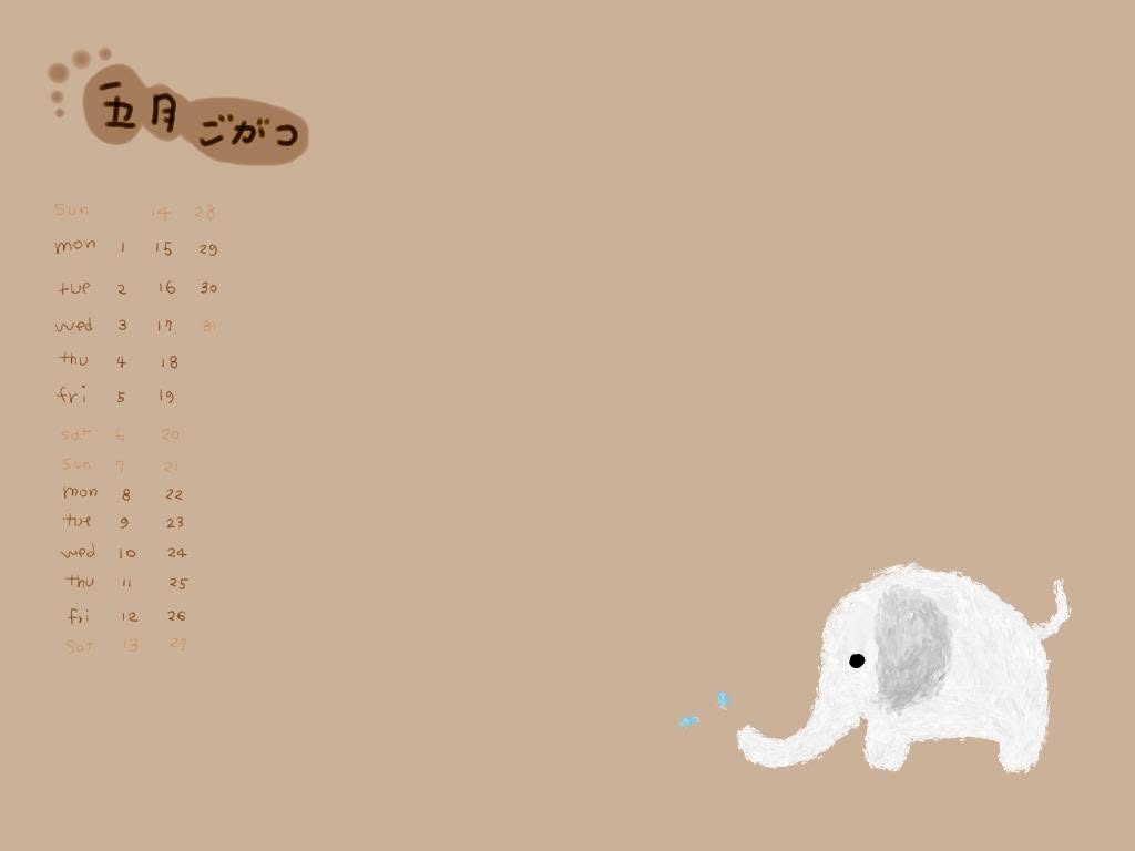 小象桌布月曆插畫，米色底｜月曆桌布設計