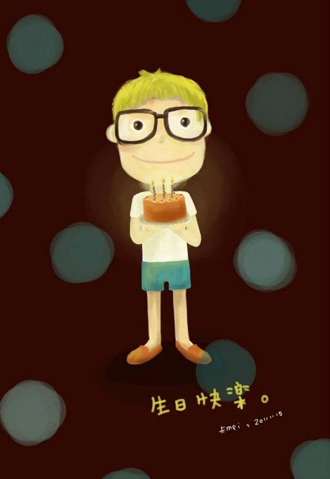 生日祝福插畫，捧著蛋糕的男孩｜生日卡插畫