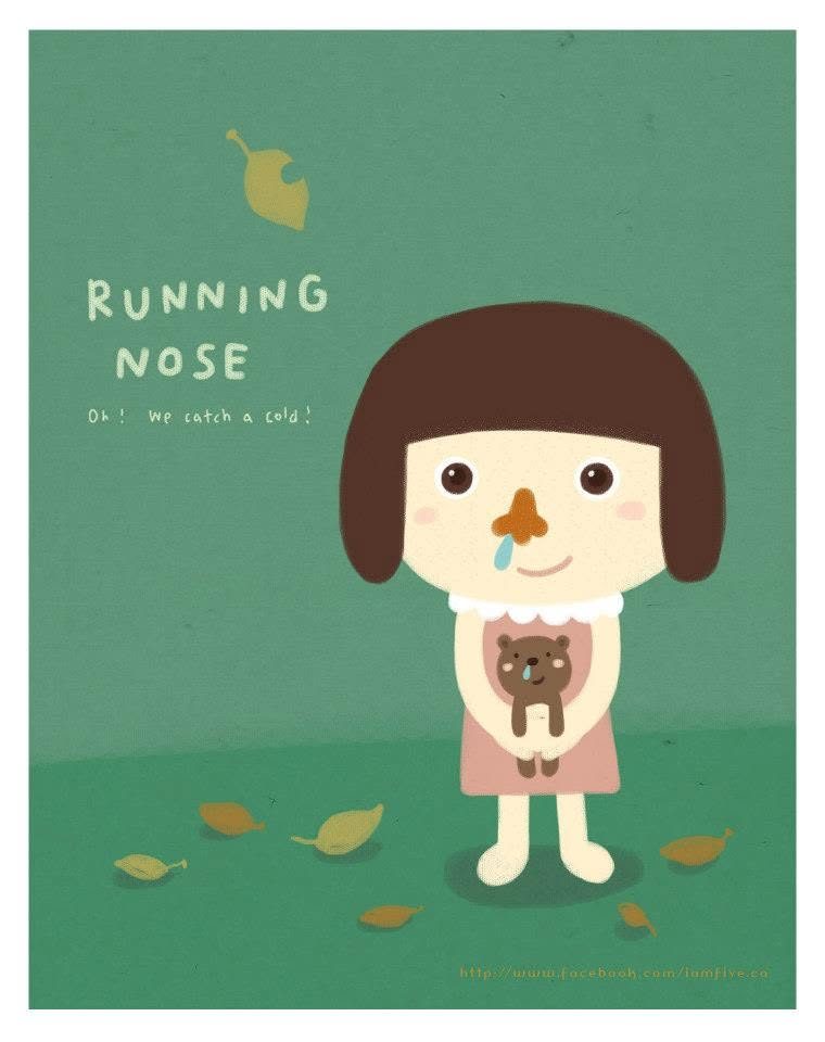 流鼻涕的女孩抱著小熊插畫 Running Nose｜角色插畫