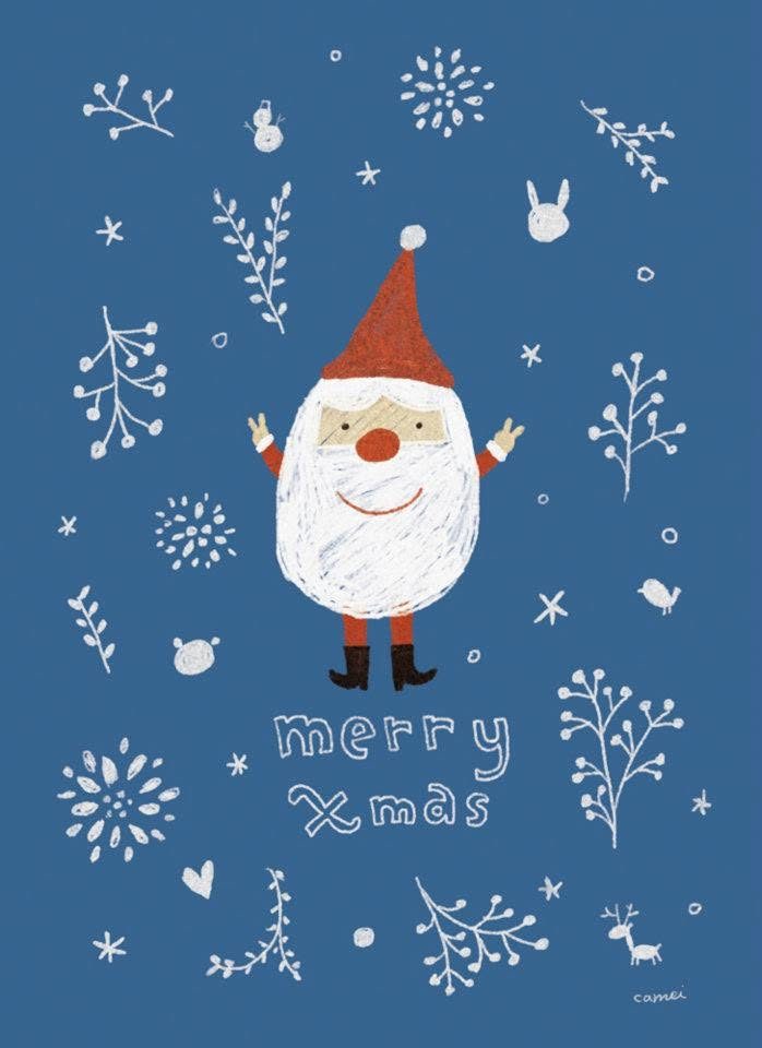 聖誕老公公插畫，深藍底 Merry Xmas｜聖誕卡插畫